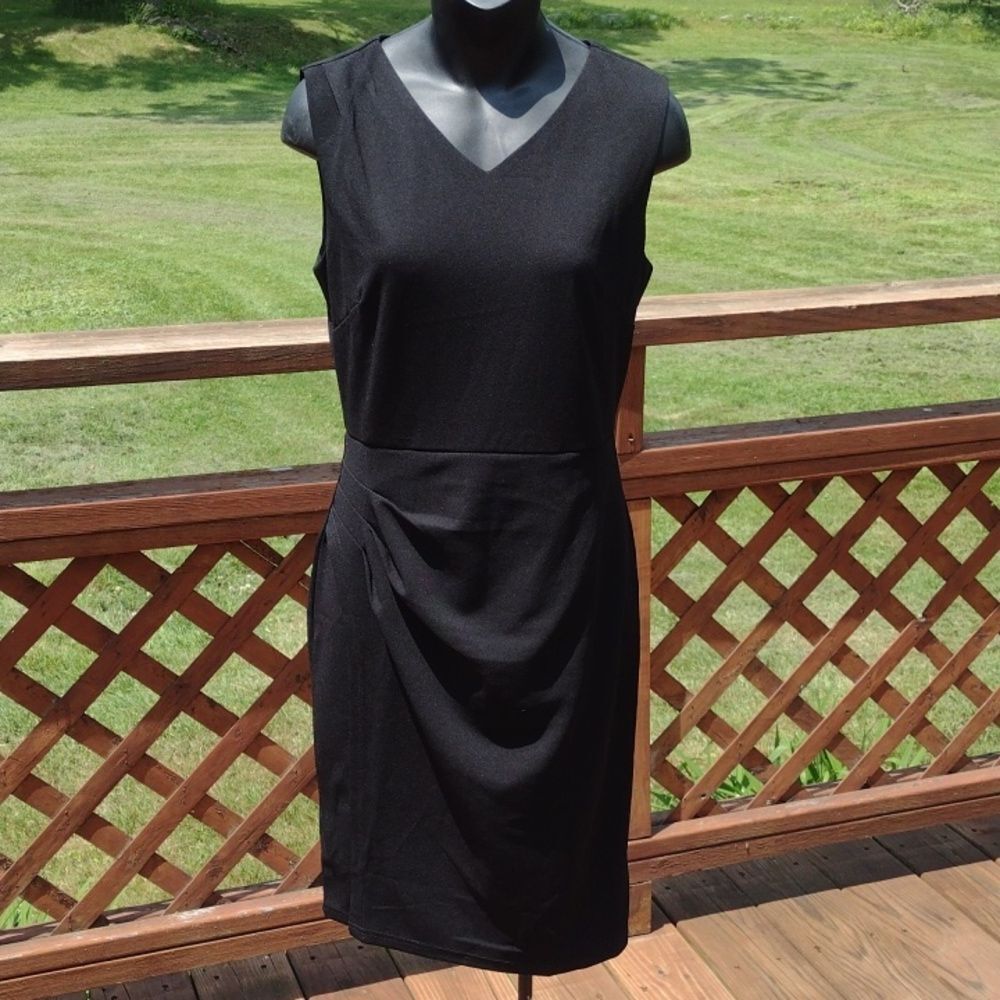 Grace Karin Black Sleeveless V Neck Ruched Bodycon Dress Size Small